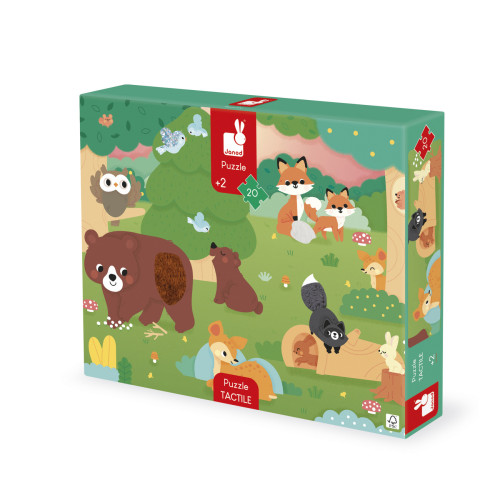 Puzzle dotykové senzorické Les s rôznymi povrchmi 20 ks Janod