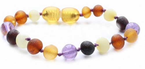 Jantárový náramok pre deti proti bolesti multicolor s ametystom