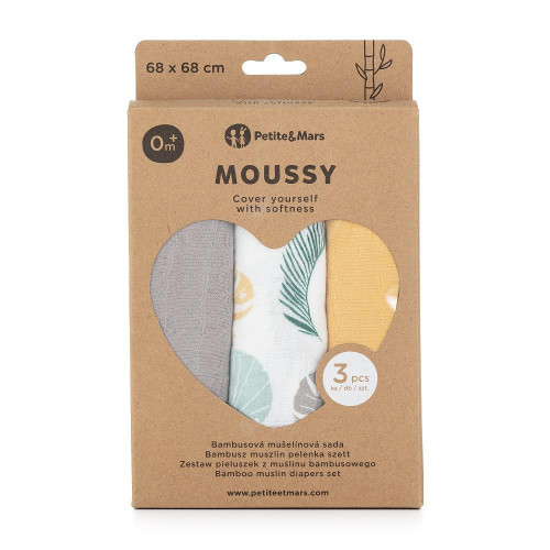 Súprava plienok bambusová mušelínová 3 ks 68 x 68 cm Petite&Mars Moussy