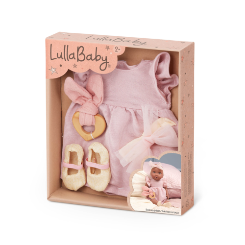 Šaty pre bábiku ružové s doplnkami LullaBaby