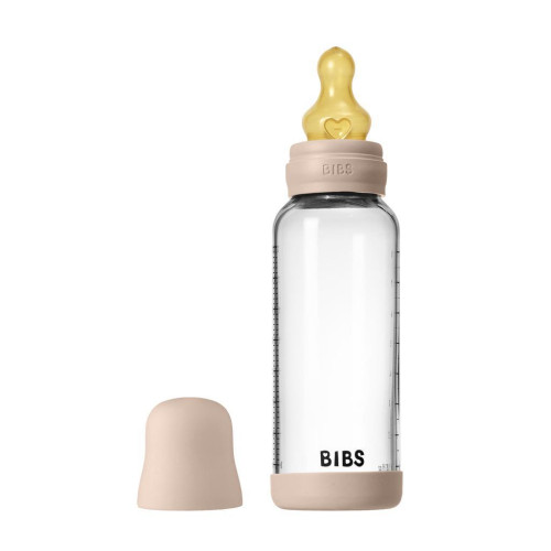 Antikoliková sklenená fľaša s kaučukovým cumlíkom 240 ml Bibs