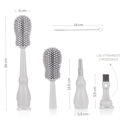 Silikónová kefa na detskú fľašu 3 v 1 Light Grey Zopa