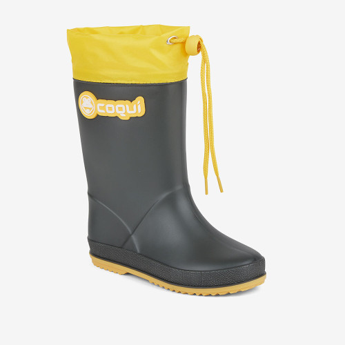 Detské zateplené čižmy Rainy antracit/žltá Coqui