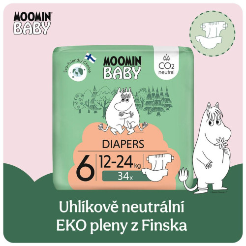 Jednorazové eko plienky 6 Maxi 12–24 kg (34 ks), Moomin Baby