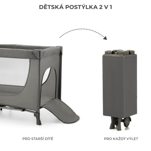 Postieľka cestovná Joy 2 Dark grey Kinderkraft