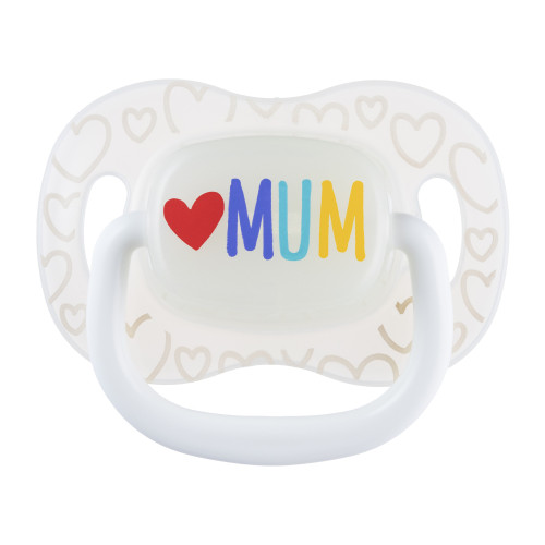 Cumlík svietiaci silikónový symetrický Love Mum & Dad 6 - 18 m, 2 ks Canpol babies