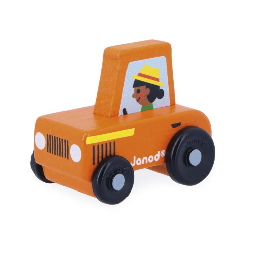 Drevené auto na tlačenie Cross roads Janod Traktor červený