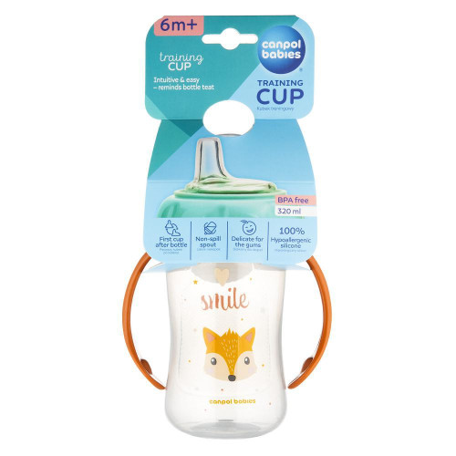 Hrnček tréningový Cute Animals so silikónovým náustkom 320 ml Canpol babies