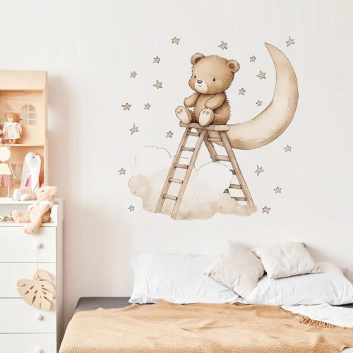 Nástenné samolepky do detskej izby Teddy bear on a ladder Sipo