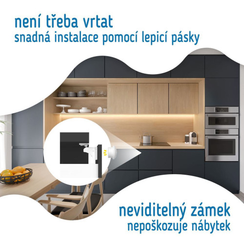 Magnetické zámky biele na skrine a zásuvky sada 4 ks + 1x magnetický kľúč Sipo