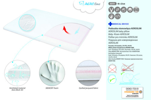Vankúš Aeroslim z pamätovej peny 36 x 26 cm BabyMatex