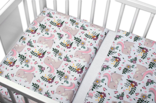 3-dielna sada Mantinel s obliečkami Králiček na lúke ružová/biela Baby Nellys