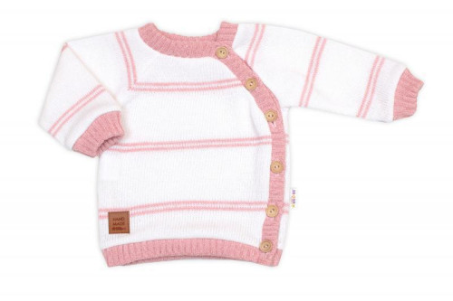 Pletená sada pre bábätko s jemným prúžkom 3dielna lux ružová - biela Baby Nellys
