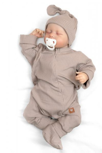 Rastúci rebrovaný overálok, čiapočka a topánočky Nature - toffi Baby Nellys