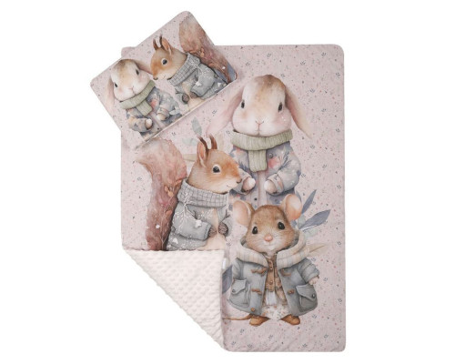 Komplet do postieľky Premium Minky 75x100 cm Veverička a zajac