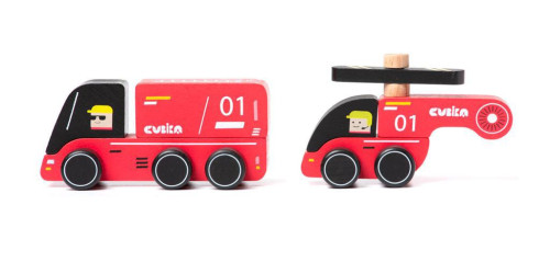 Hasiči 15559 Cubika - drevené autíčko s helikoptérou