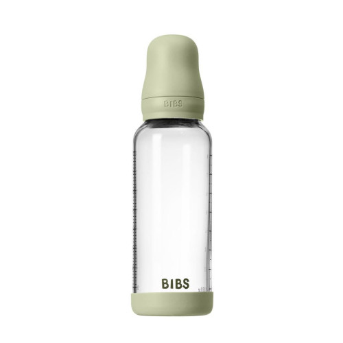 Antikoliková sklenená fľaša s kaučukovým cumlíkom 240 ml Bibs