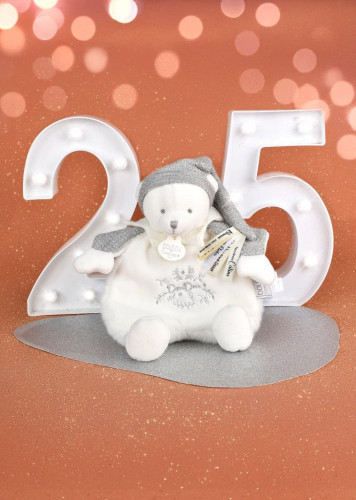 Darčeková sada Plyšový muchláčik medvedík s čiapočkou sivý 25 cm Doudou