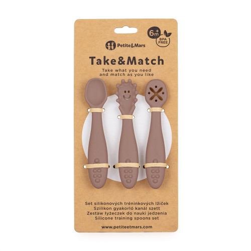 Set 3 ks silikónových tréningových lyžičiek Take&Match 6 m+ Petite & Mars