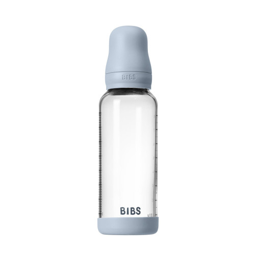Antikoliková sklenená fľaša s kaučukovým cumlíkom 240 ml Bibs