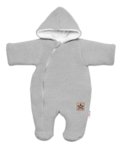 Zimná pletená kombinéza/overálok s kapucňou svetlo šedá Veľ. 62 Baby Nellys