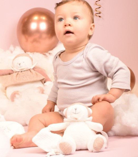 Darčeková sada Plyšový ľadový medvedík s krúžkom 30 cm ružový Doudou