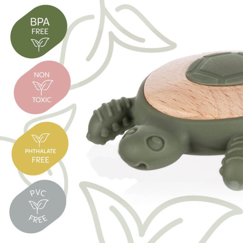 Silikónové drevené hryzátko Turtle Zopa