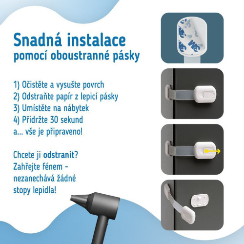 Bezpečnostné zámky viacúčelové pre skrinky a zásuvky nastaviteľné súprava 6 ks Sipo