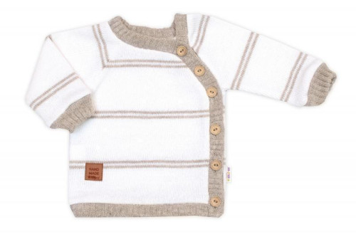 Pletená sada pre bábätko s jemným prúžkom 3dielna lux béžová - biela Baby Nellys