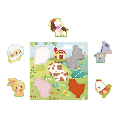 Drevené vkladacie puzzle s úchytom Zvieratká Janod Farm