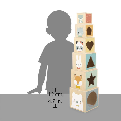 Skladacia drevená pyramída Zvieratká 6 ks Pure Janod