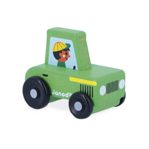 Drevené auto na tlačenie Cross roads Janod Traktor zelený