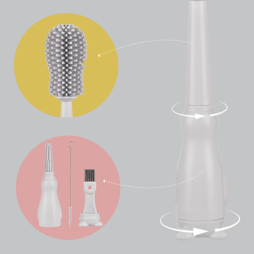 Silikónová kefa na detskú fľašu 3 v 1 Light Grey Zopa
