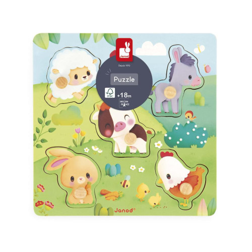 Drevené vkladacie puzzle s úchytom Zvieratká Janod Farm