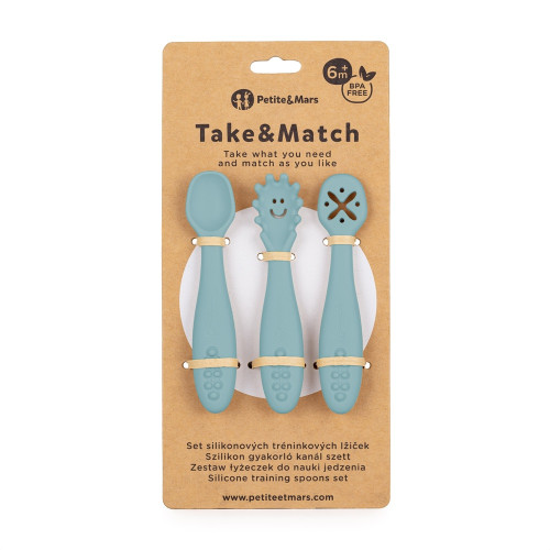 Set 3 ks silikónových tréningových lyžičiek Take&Match 6 m+ Petite & Mars