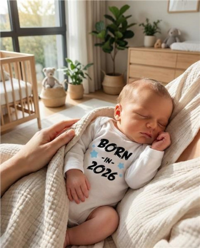 Detské body s potlačou New Baby Born in 2026 blue Veľ. 80