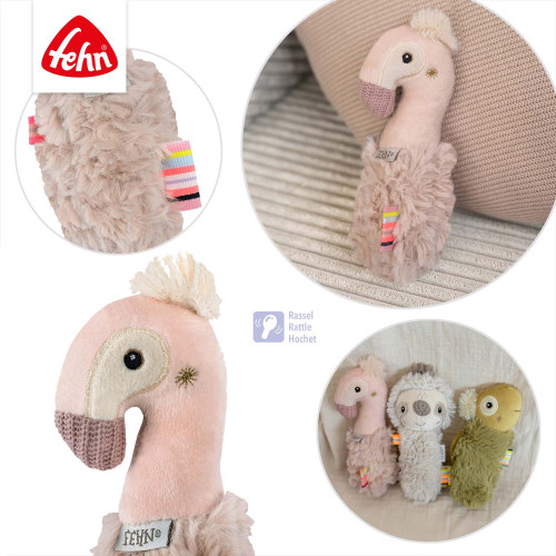 Hrkálka do ruky plameniak, Pink Baby Fehn