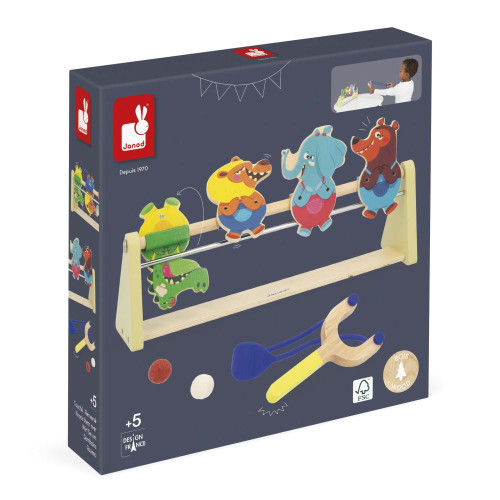 Drevená stolová hra pre deti Streľba prakom Applepop Janod
