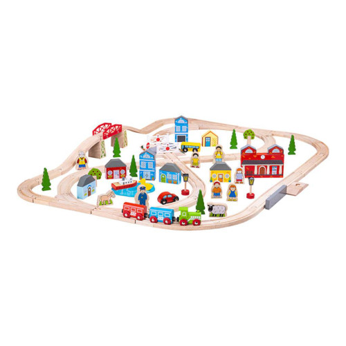 Drevená vláčikodráha mesto a dedina 91 dielov Bigjigs Rail