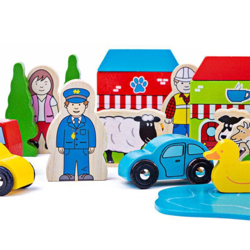 Veľká sada príslušenstva drevenej vláčikodráhy Bigjigs Rail