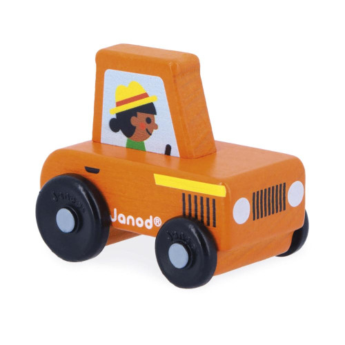 Drevené auto na tlačenie Cross roads Janod Traktor červený