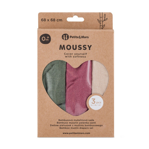 Súprava plienok bambusová mušelínová 3 ks Moussy 68 x 68 cm Petite&Mars