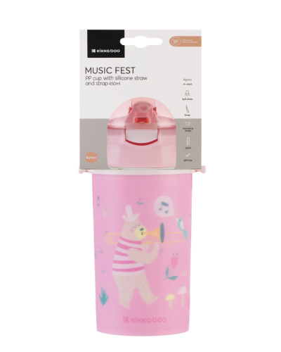 Hrnček so silikónovou slamkou a popruhom 450 ml Music Fest KikkaBoo