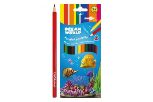 Pastelky farebné drevo Ocean World trojhranné 12 ks