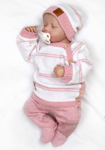 Pletená sada pre bábätko s jemným prúžkom 3dielna lux ružová - biela Baby Nellys