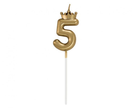 Sviečka tortová zlatá s korunkou, 6cm