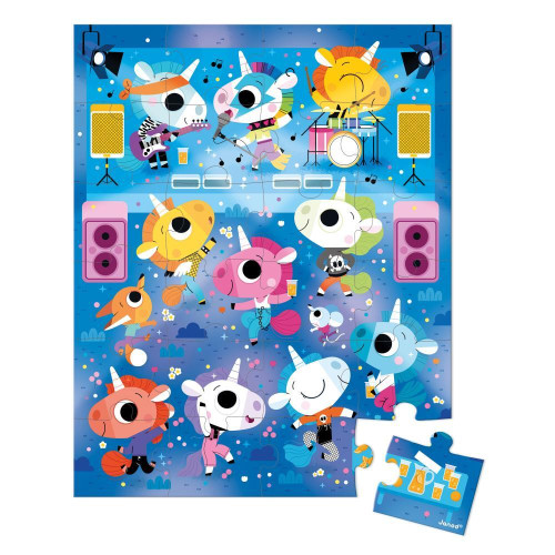Puzzle v kufríku Jednorožec na koncerte 24 ks Janod