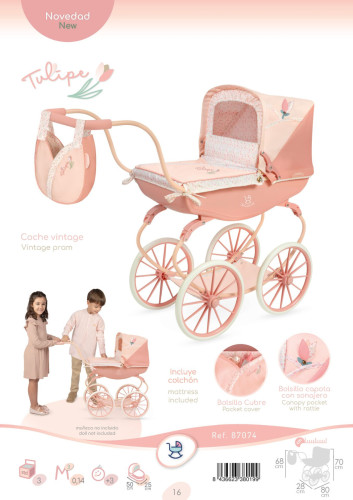 Kočík pre bábiky hlboký Tulipe 68 cm DeCueva