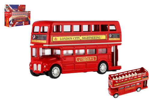 Autobus "Londýn" červený poschodový kov/plast 12 cm na spätné natiahnutie