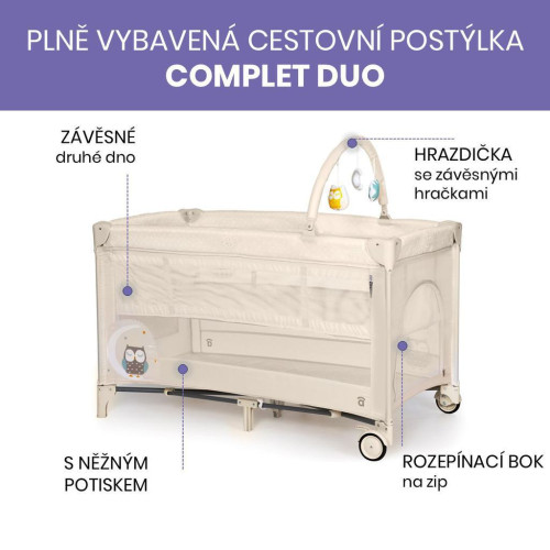 Complet duo cestovná postieľka s druhým dňom a hrazdičkou Asalvo